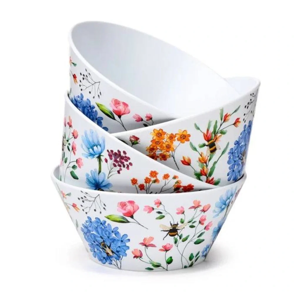 Set of 4 Nectar Meadows Picnic Bowls | Harvest Green Studio | Bamboo Fiber